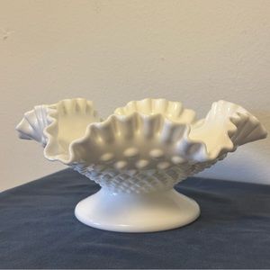 Hobnail Milk Glass Footed Dish
